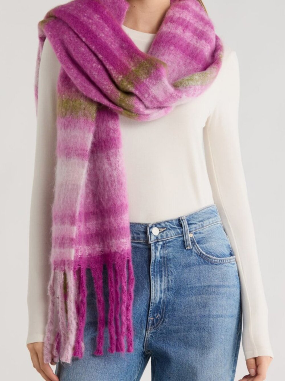 Save the Ocean Plaid Recycled Polyester Scarf One Size Pink New with Tags